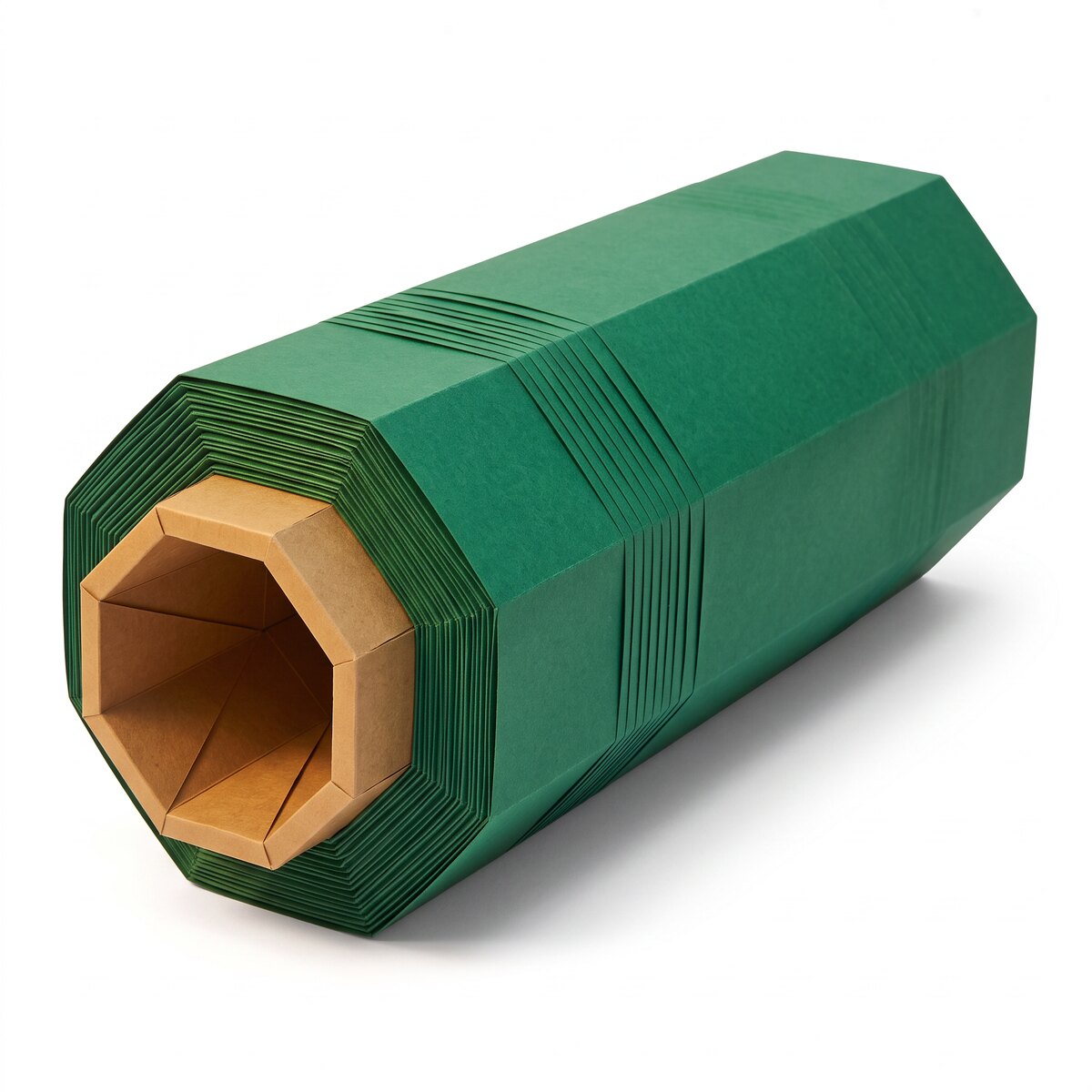 A folded-paper rendering of a roll of green stretch film on a kraft core.